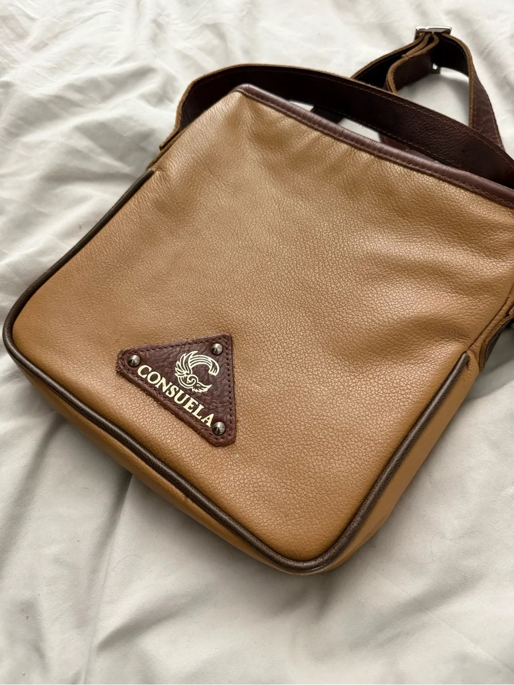 Consuela Crossbody Tan and Dark Brown Leather Glitter Tassle Discontinued Bag